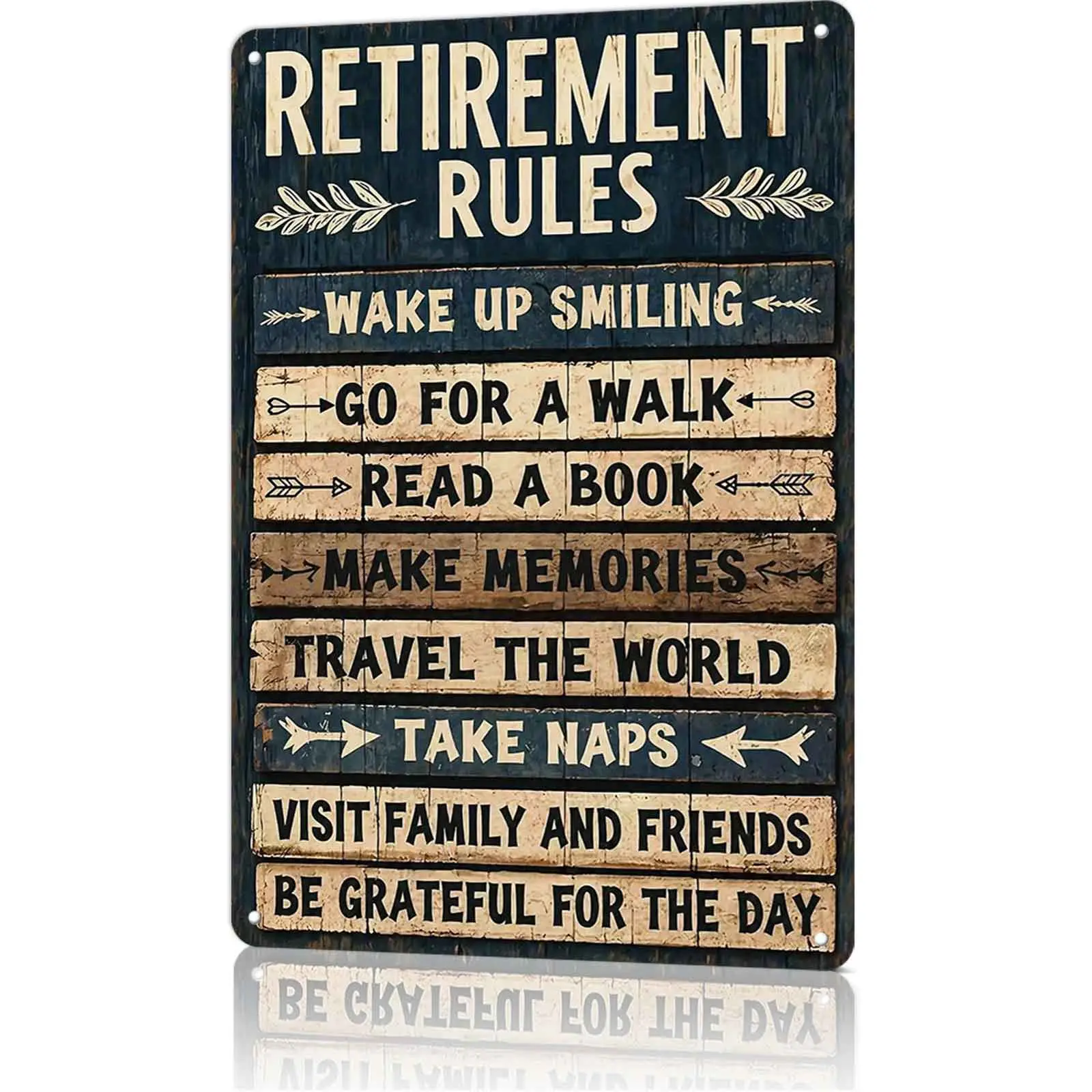 Retirement Rules Aluminium Hanging Plaque - 8x12 in Rectangular Wall Art Sign, Vintage Blue Wood-Style Home Supplies Plaque, Retirement Gift for Home Decor, Signs