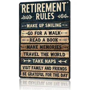 Retirement Rules 8x12 Inch Aluminum Metal Sign - Vintage Blue Wood Style Wall Decor for Home, Office, Retirement Gift, Inspirational Quote Tin Sign tiktokshopspringglowup