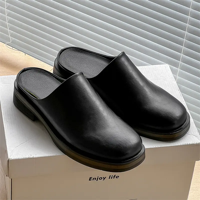 Men's Leather Non-Slip Slip-On Mules - Retro Luxury Casual Loafers, Thick Tread Platform Mocassins, Walking Shoes for Daily Wear & Outdoor Use, Non Slip Mules
