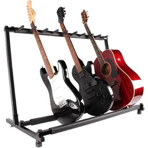 Glarry Iron Folding Multiple Guitar Bass Stand 9 Holder Rack Stand Black