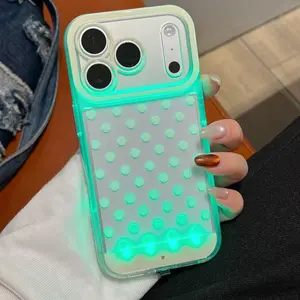 Voice Control Glowing Cartoon Dot Pattern Phone Case, Compatible with iPhone 17-11 Pro Max Plus, Switch Button, Four Colors Available