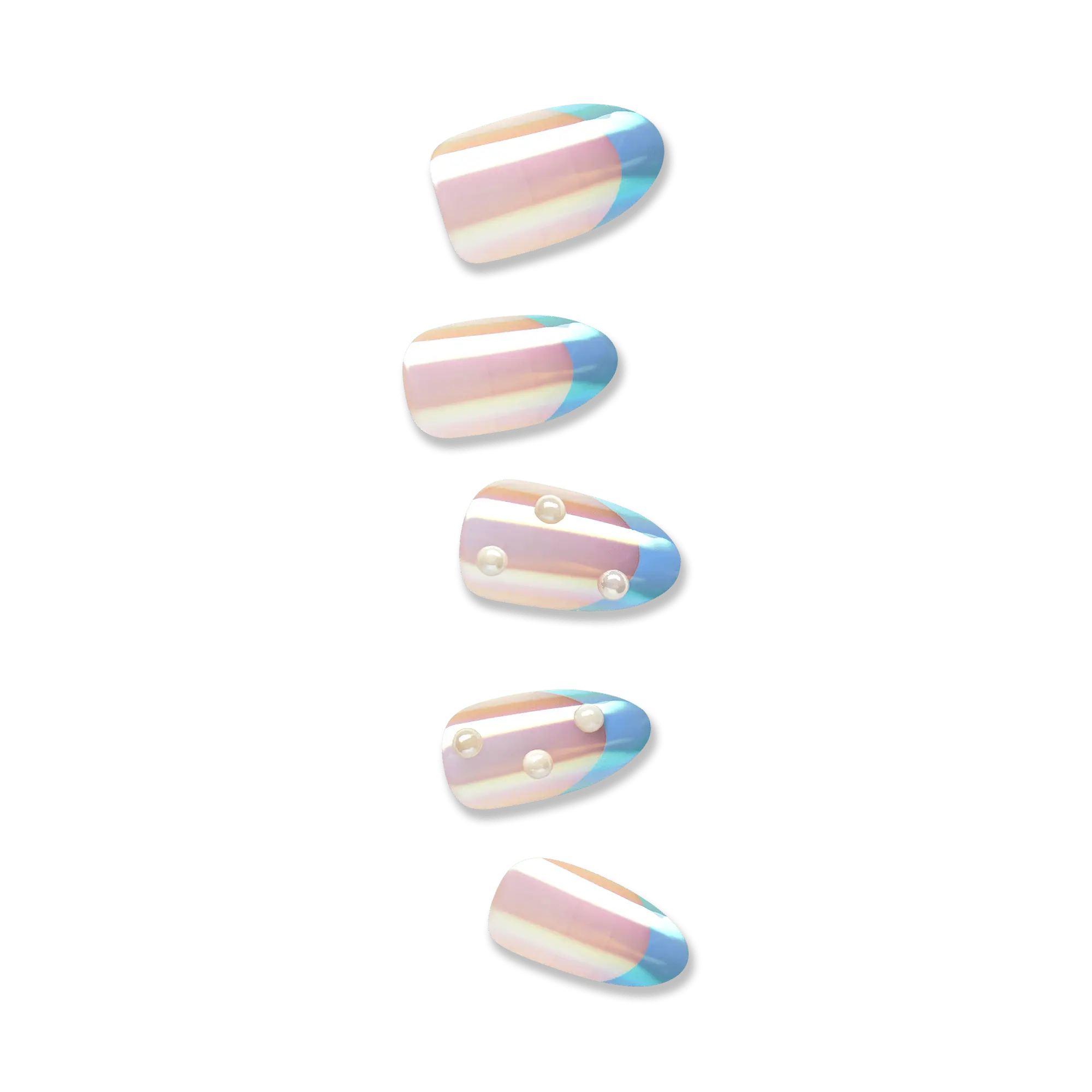Impress Premium No Glue Fake Press On Nails - Best Life | 3D & Jewel French, Metallic Blue, Medium, Almond, Manicure