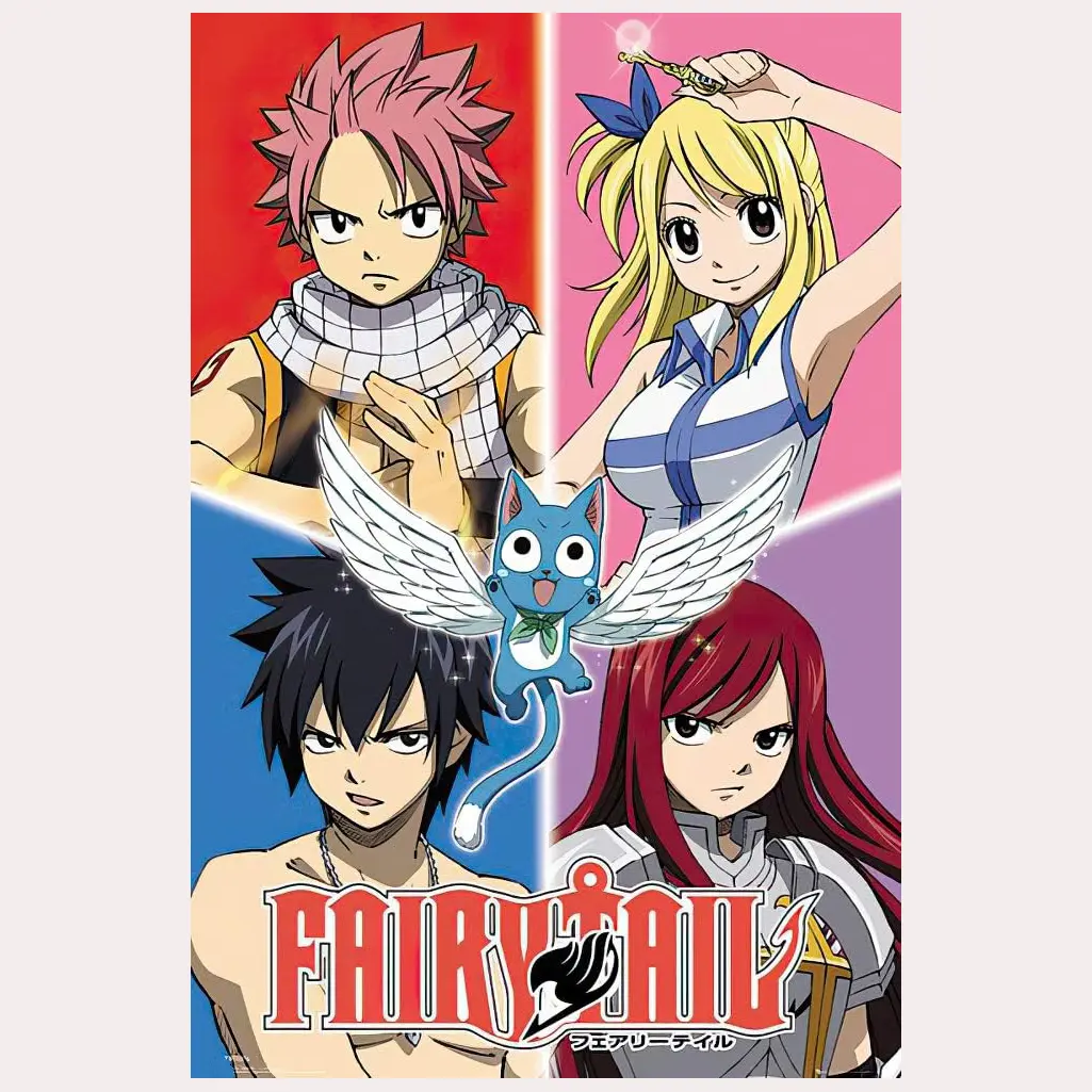 Fairy Tail Anime Poster, Natsu Team Happy Lucy Gray Scarlet Fairy Tail Anime Posters (NO FRAME)