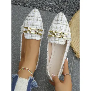 Plus Size US 5-11//Autumn Fashion Silver Bow Tie Pointed Toe Flat Shoes, Casual Wear, Lightweight, Comfortable, Non-,-On, Random Patterned Vamp