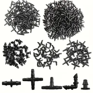 300pcs Irrigation Fitting Kit, Drip Irrigation Set for 1/4" Hose, Includes 100 Straight Barbs, 80 Tees, 40 Elbows & End Caps