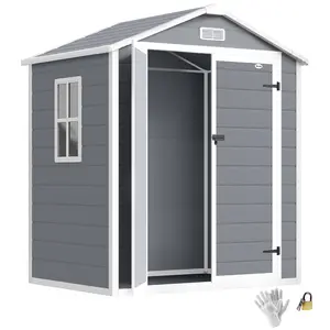 Outsunny 6' x 4.5' Outdoor Storage Shed, Waterproof Resin Plastic Shed with Floor, Window, Lockable Door and Vents, All-Weather Garden Tool Shed for Backyard, Patio, Lawn, Gray