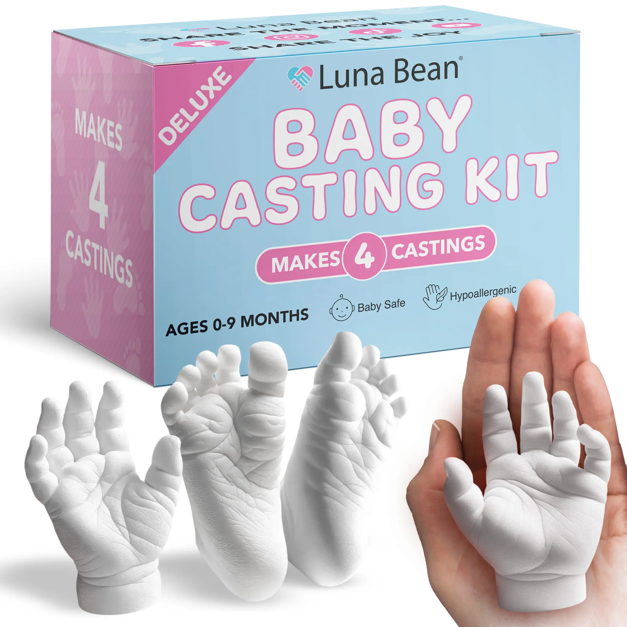 Luna Bean Baby Hand & Foot Casting Kit 4pc – Newborn Keepsake, Baby Shower & New Parent Gift