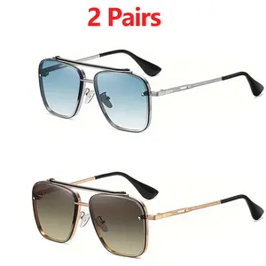 Trendy Unisex Square Gradient Sunglasses - Vintage Metal Frame, UV400 Protection, Ideal for Travel & Beach Outdoor Activities