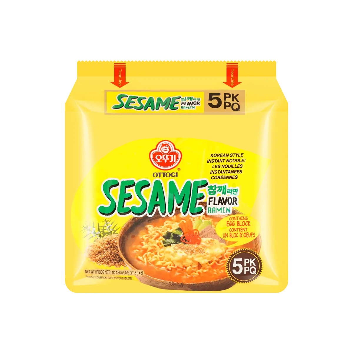 OTTOGI Korean Sesame Flavor Ramen 5 Pack 20.2 oz - Authentic Korean Noodles