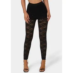 High Waist Embellished Stretch Lace Legging