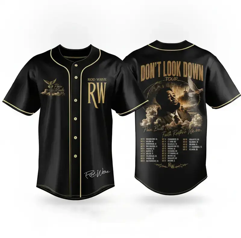 Rod Wave Baseball Jersey, Don’t Look Down Tour 2026 Concert Shirt, Hip Hop Music Fan Apparel, Button Up Unisex Jersey, Rap Music Streetwear Gift
