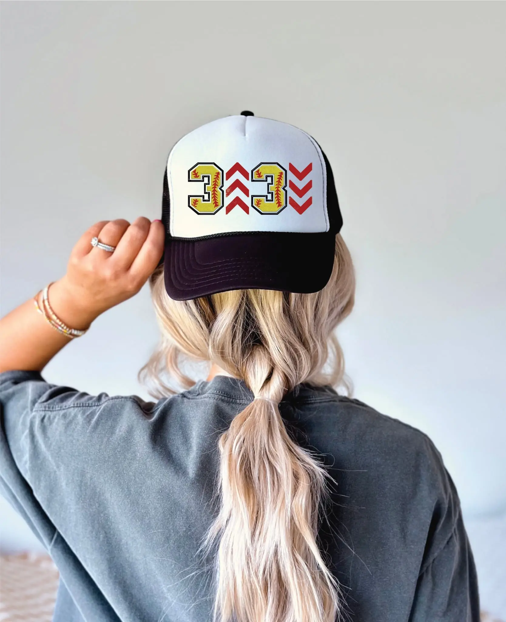 3 Up 3 Down Softball Black & White Trucker Hat