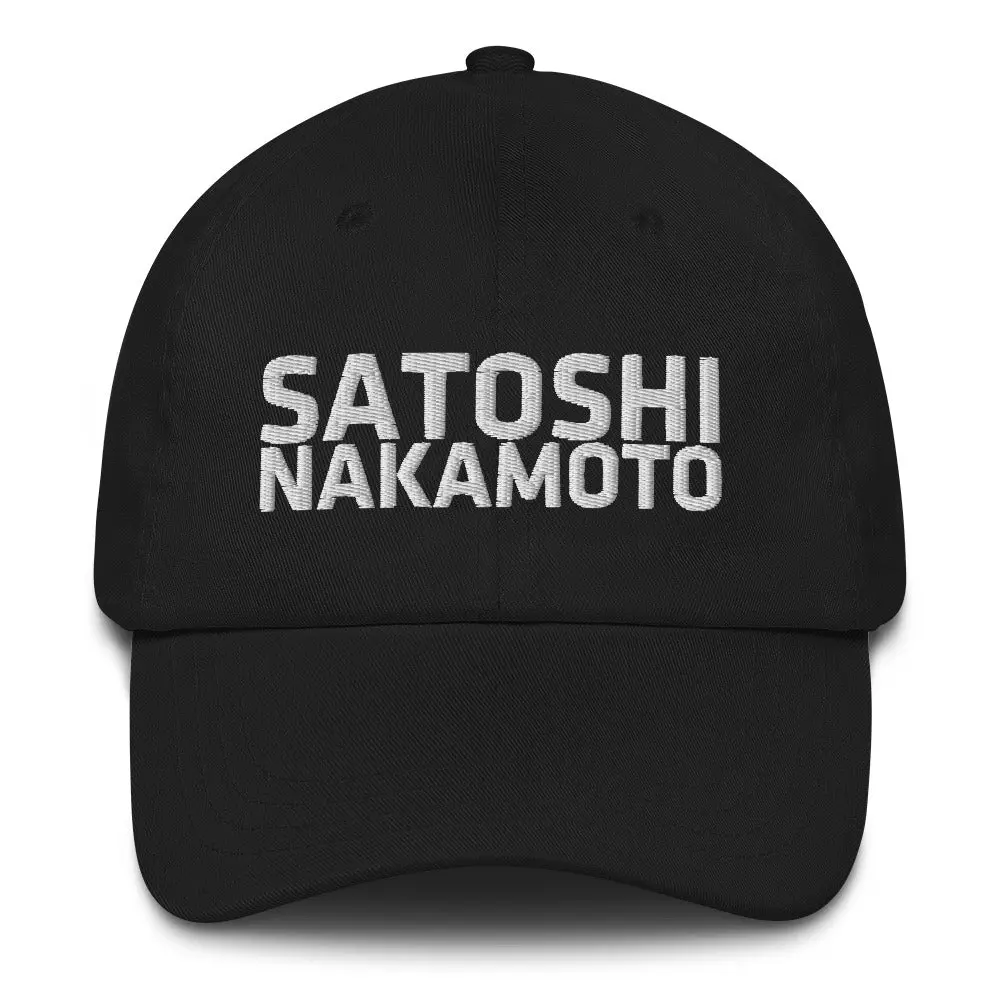 Satoshi Nakamoto Bitcoin Dad Hat - Black 100% Chino Cotton Twill with Adjustable Strap & Antique Buckle for Crypto Enthusiasts