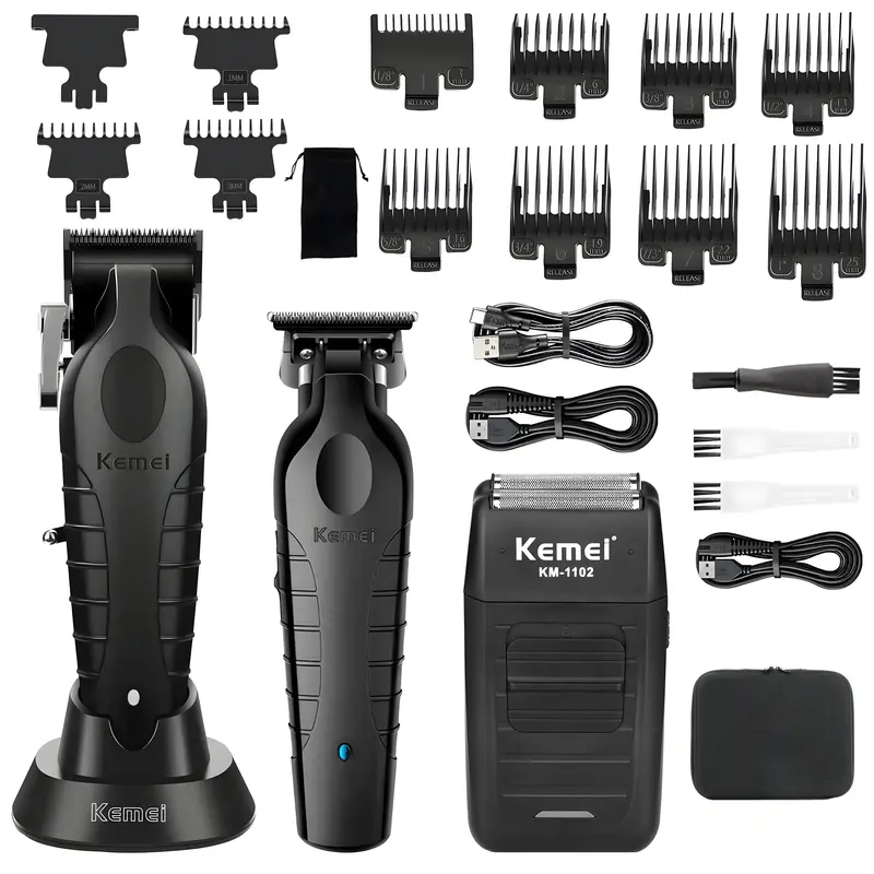 Electric Hair Trimmer Kit, 1 Box Professional Hair Clipper with Guide Comb & Brush, Long-Endurance Cordless Clippers Set for Travel, Men's Grooming Kit USB Rechargeable Clipper