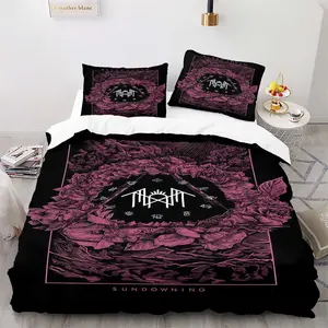 Dark Rock Band Theme Duvet Cover Set, Includes 1 Fitted Sheet and 1/2 Coreless Pillowcases, Floral Totem Print Bedding, Decorative Bedding Set