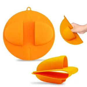 BBQ Grill Mitts - Heat Resistant Silicone Grill Gloves for Outdoor Cooking, Smoking, Barbecue, and Food Handling | Heavy Duty Heat Proof Mitts for High Temp Grilling - Orange, Pack of 2