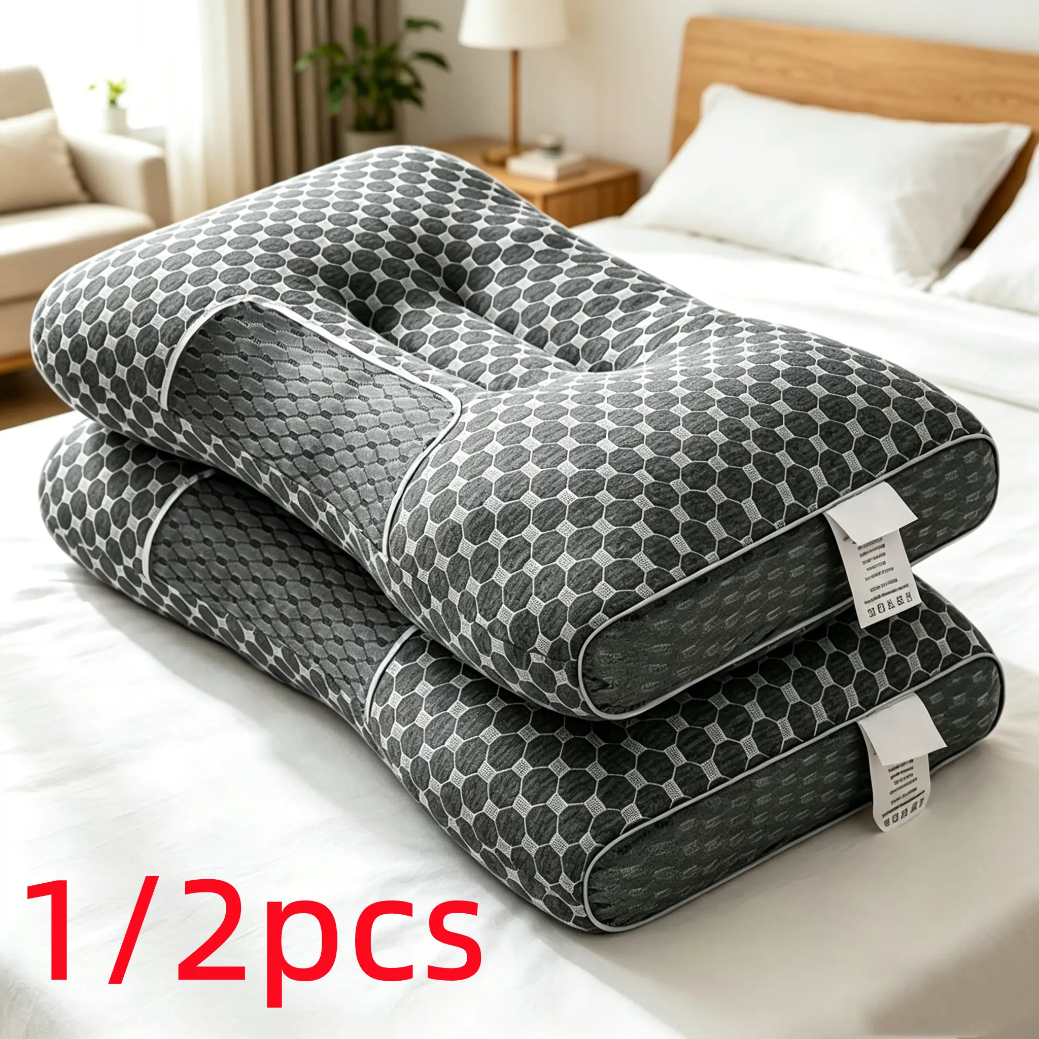 Hotel Luxury Polyester Fibre Pillow Cores, 1/Half Set, High-Resilience, 3-Dimensional Fluffy, Collapse-Resistant Home Bedding Pillows, Thanksgiving Gift, Supportive Neck