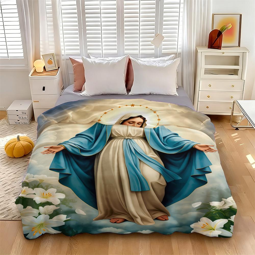 Virgin Mary Blanket Wrap Yourself in Divine Comfort Soft Funny Throw Blanket Cozy Lightweight Plush Portable Cover Blanket For Sofa,Warm Gift For Birthday,Christmas,Multiple Blanket