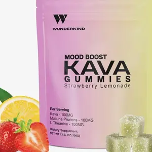 WUNDERKIND Kava Gummies Extra Strength Mood Boost - High-Potency 70% Kavalactones | Natural Stress Relief | Vegan, Clean Ingredients, No Gelatin or Dyes | 1 Gummy Per Serving | Strawberry Lemonade