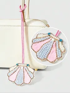 Blue Shell Rhinestone Faux Pearl Handmade Beaded Bag Charm, Casual Style Keychain Decoration for All Seasons