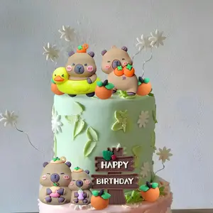LaVenty cake shed cake topper gender revealCapybara Cake Topper Set - 3 Adorable Capybara Figures 5 Mini Persimmon Decorations & Happy Birthday Sign for Capybara Birthday Party Baby Shower Decorations Safe Vibrant Materials