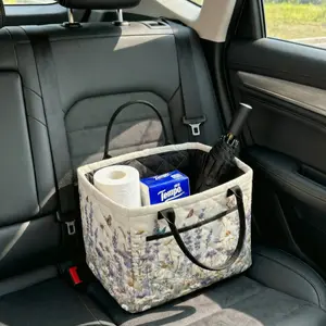 Floral Car Interior Storage Basket, Foldable Storage Basket, Butterfly Cartoon Collapsible Laundry Hamper for Clothes Toys, Book Work Supplies Home Organizer Bag with Handle