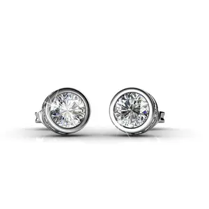 ORELLE Sterling Silver Stud Earrings 7mm Diameter with 14Simulated Diamond Crystals, Hypoallergenic Lead & Nickel Free men shoop earrings zirconia stud earring jew lery Trendy Sterling Silver Stud Earrings Set nature-inspired jewelry