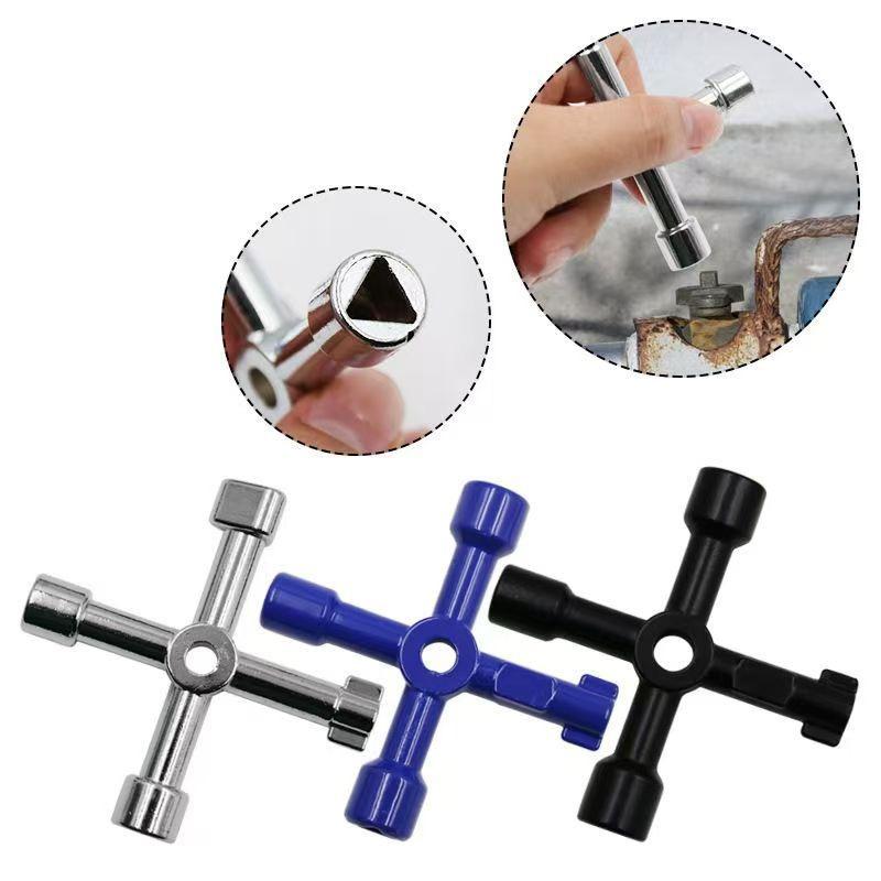4-Way Universal Utility Key, Multi-Function Cross Wrench,Triangle Square Keys for Water Gas Meter Valve Elevator Cabinet, Train Door - 4 in 1 Service Tool