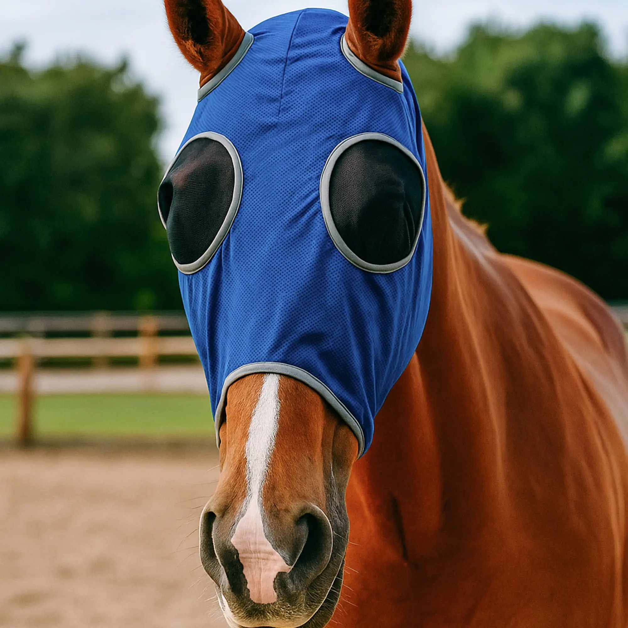 Horse Mask with Mesh Ear Holes, Breathable Mosquito & Bug Protection, Horse Head Cover, Equestrian Gear, Horse Care Essentials