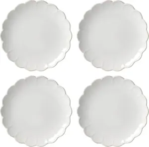 French Perle Scallop 4-Piece Accent Plate Set, 4.60 LB, White