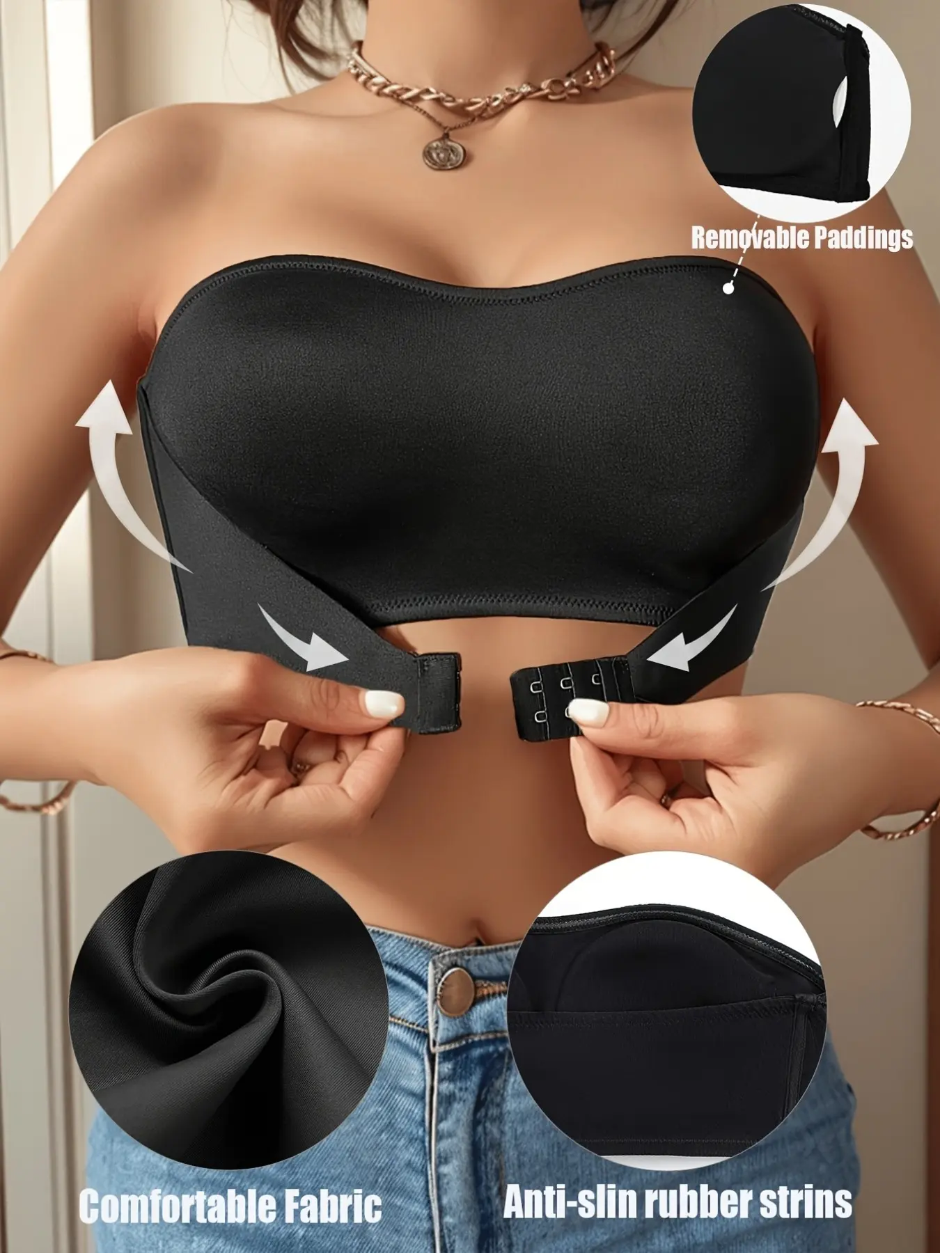 Wireless Bralette, High Slip-Resistant Medium Strapless Lifting Bra, Invisible Summer Bra, Seamless Comfort, Elegant Backless Design, All Seasons, Basic Women, Underwear, Buckle