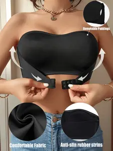 3-Pack Strapless Underwire Push-Up Bras, High Anti-Slip Backless Top, Wireless Front Buckle Design, Summer Invisible Bra, Elegant Comfort