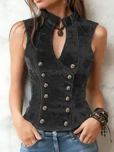 This Velvet Vest is Western Grunge Perfect Double-Breasted Crop Corset Top, Women