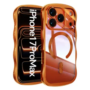 Luxury Plating Magnetic Phone Case For iPhone 17 16 15 14 13 Pro Max Air Simple Wave Design Wavy Frame Transparent Soft Cover