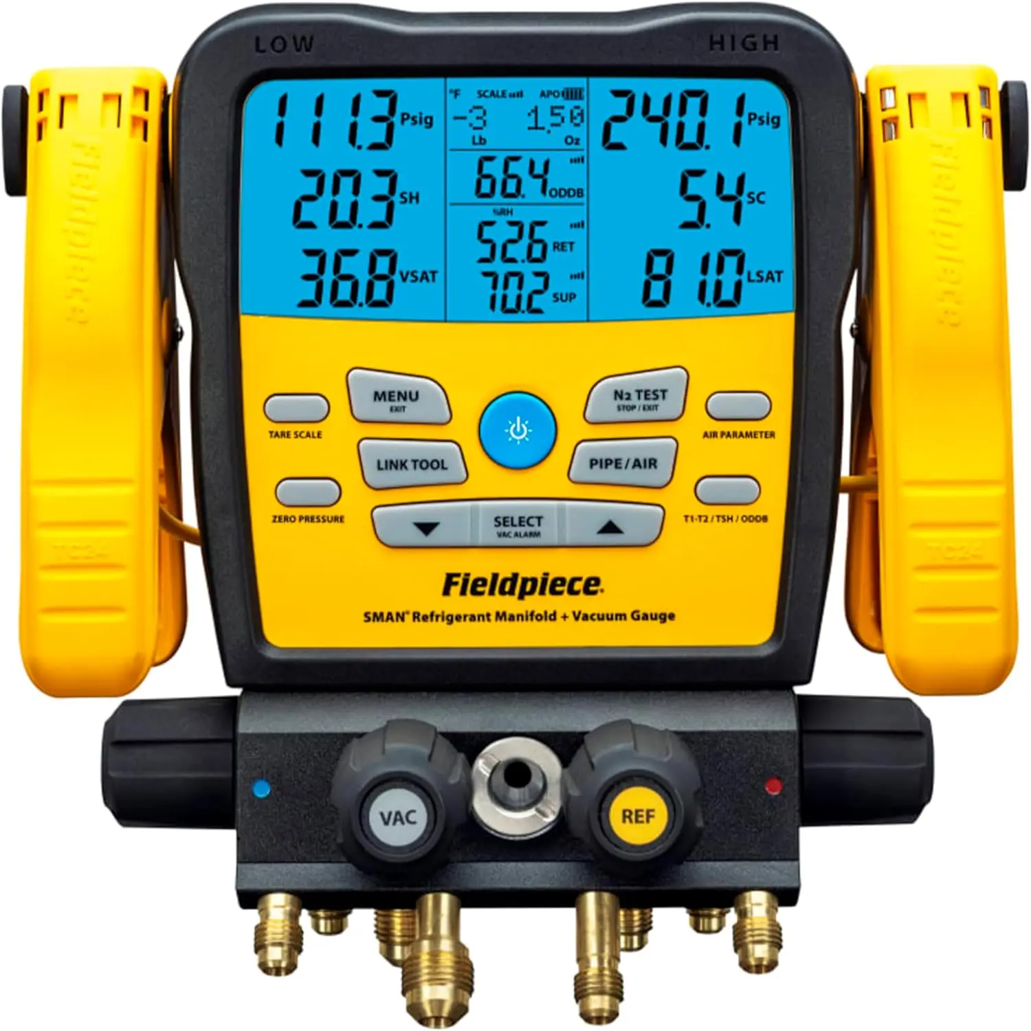 Fieldpiece SM482V Wireless 4-Port SMAN Refrigerant Manifold with Vacuum Gauge – Air Conditioning/Refrigerant Digital Gauges for HVAC & Refrigeration | With Vacuum Gauge – Air Conditioning/Refrigerant Digital Gauges for HVAC & Refrigeration