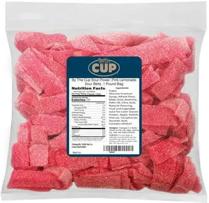 By The Cup Sour Power Pink Lemonade Sour Belts, 1 lb Bulk Bag