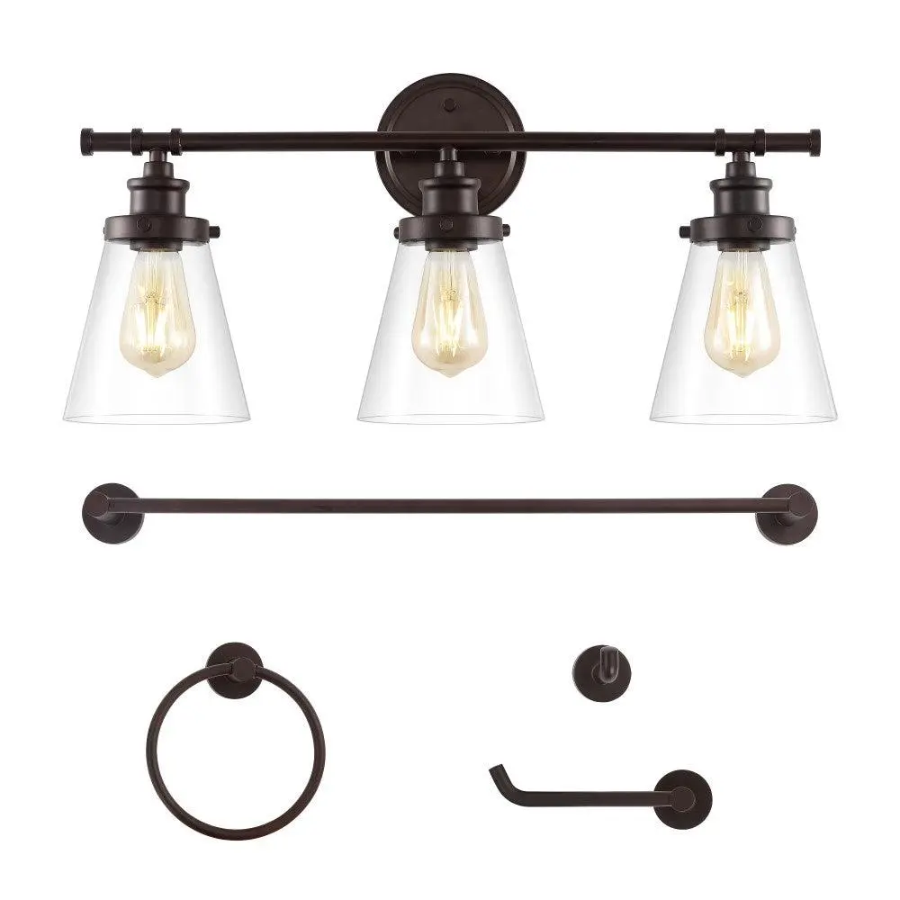 JONATHAN Y Hollis 23.75" 3-Light Traditional Farmhouse Vanity Mirror Lighting Set, Oil Rubbed Bronze Decorative Wall Fixture for Indoor Bar & Bathroom with Hardware Accessories