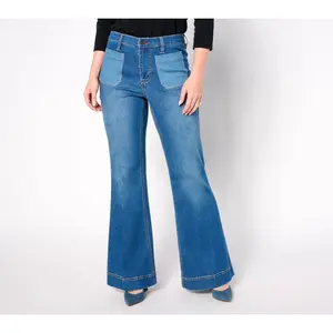 Peace Love World Regular Patch Pocket Flare Jeans - Denim