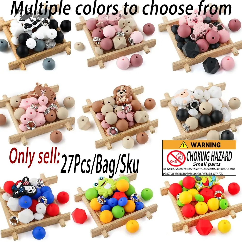 Mixed Color Beads Set, Craft Beads, 27pcs/bag DIY Beading Kit, DIY Jewelry Making Supplies for Bracelet Necklace Earrings Pendant, DIY Beading Accessories, Bead Kits