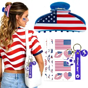 World Cup Merch Gifts Set: USA Flag Hair Claw Clip, Soccer Keychain & USA Flag Tattoos, World Cup Accessories for Women Girls, Party Favors & Game Day Outfit 2026