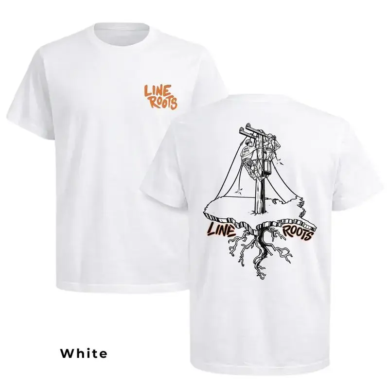 Line Roots 2-Sided Lineman Graphic Tshirt - Short-Sleeve Crew Neck Streetwear Top, Powerline Worker Utility Pole Print, Unisex Casual Tee, Gift for Linemen, Graphic Tee, 100% Cotton, Utility Pole Art, Unisex Cut, Two-Sided Print, Multi-Size