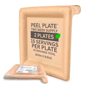 Peel Plate [2-Pack] 30 Servings Total [9.5in X 9.5in] - 2 Week Supply of Reusable Paper Plates