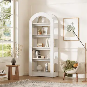 LITTLE TREE 5-Tier Bookshelf, Arch-Shaped Racks, Tall Standing Wooden Bookcase Display Shelf Modern Storage Solution