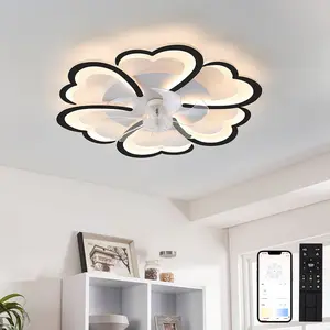 27" Smart Ceiling Fan with Lights and Remote, Modern Flush Mount Enclosed Low Profile Dimmable Indoor Ceiling Fan Light for Bedroom, Living Room, Kitchen, Kids Room, Patio - Black