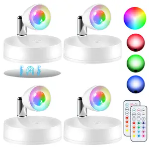 4 Pack Wireless Spotlight Indoor, LED Tree Spot Lights Battery Operated, RGBW Magnetic Plant Uplight, Accent Lights with Remote, Picture Lights for Display Art Dartboard