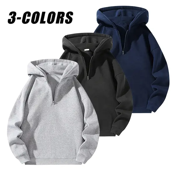 New minimalist men’s multifunctional zip-up hooded jacket, loose half-open hooded outerwear for casual everyday wear in spring and autumn
