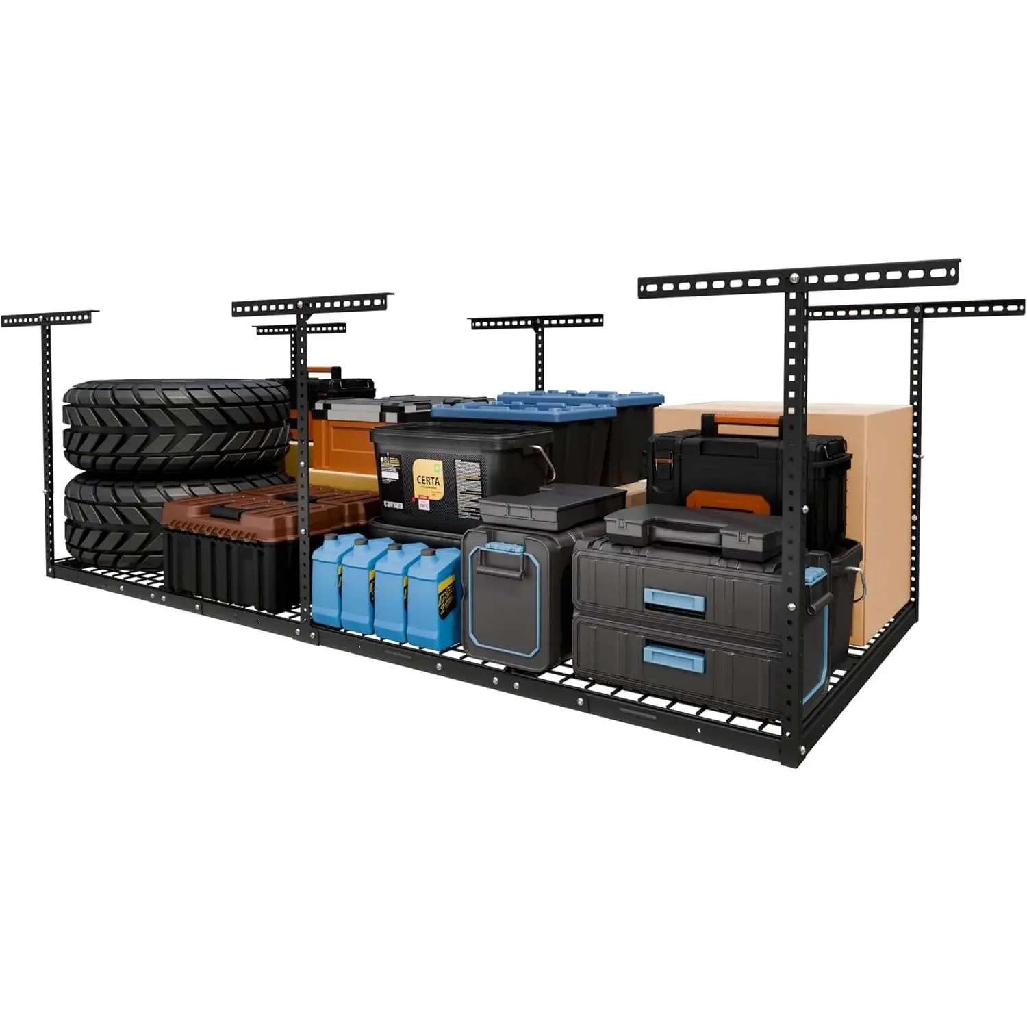 4x8 Overhead Garage Storage Rack, Adjustable Organization System, Heavy-Duty Metal Ceiling Racks, 750lbs Weight Capacity, Black, Classic Series -.com