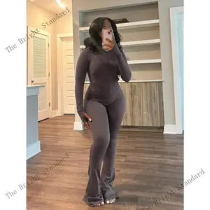 Women’s 2-Piece Lounge Set – Cozy Zip-Up Cropped Jacket & Flared Pants Tracksuit | Stretchy Workout Outfit for Home, Gym & Streetwear