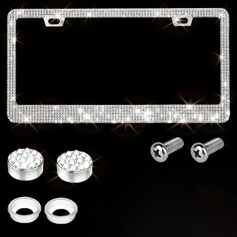 Artificial Rhinestone Car License Plate Frame, Bling Car Tag Holder, Sparkle Glitter Plate Frame For Women