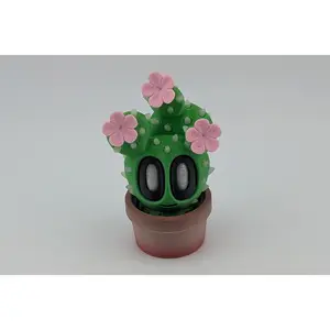 Bloblab Flower Cactus - Blooming Glow-in-the-Dark Delight with Pink Blossoms & Expressive Cartoon Eyes in Stylish Brown Pot